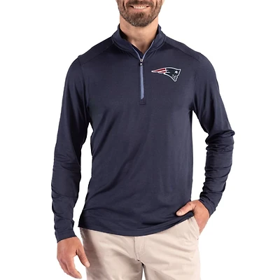 Men's Cutter & Buck Navy New England Patriots Coastline Epic Comfort Recycled Quarter-Zip Pullover