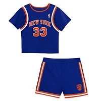 Toddler Mitchell & Ness Patrick Ewing Blue New York Knicks 2-Piece Play by Place T-Shirt & Shorts Set