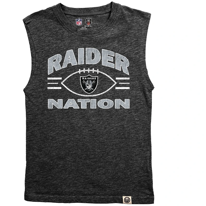 Youth Wes & Willy  Heather Black Las Vegas Raiders Muscle Tank Top