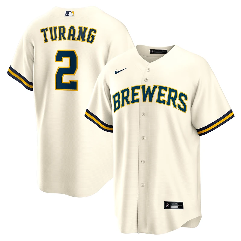 Youth Nike Brice Turang Cream Milwaukee Brewers Home Replica Jersey