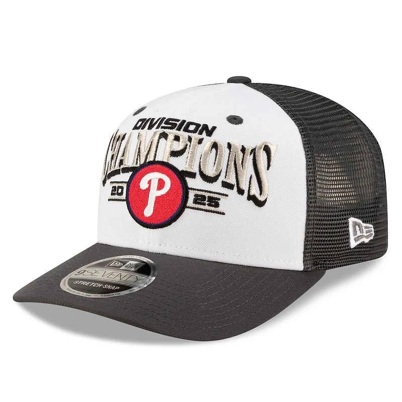 Men's New Era White Philadelphia Phillies 2025 NL East Division Champions Locker Room 9SEVENTY Adjustable Trucker Hat