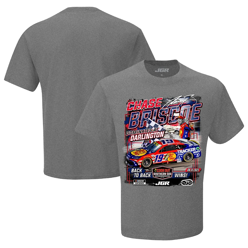 Men's Checkered Flag Sports Heather Charcoal Chase Briscoe 2025 Cook Out Southern 500 Race Winner T-Shirt