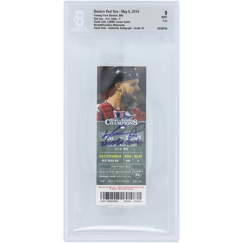 David Ortiz Boston Red Sox Autographed 2,000th Career Game Beckett Fanatics Witnessed Authenticated 9/10 Ticket from May 06, 2014 with "2000th Game" Inscription