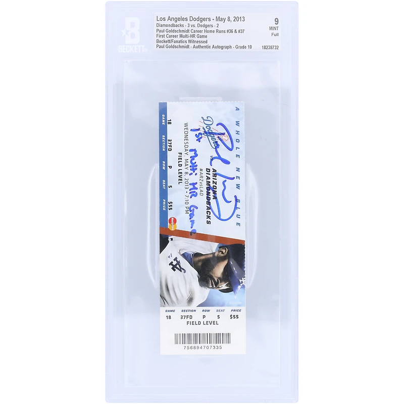 Paul Goldschmidt Arizona Diamondbacks Autographed First Career Multi-HR Game Beckett Fanatics Witnessed Authenticated /10 Ticket from May 8