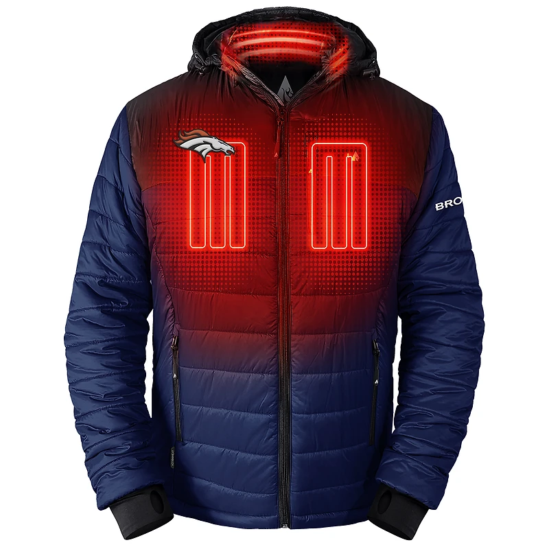Men's ActionHeat Black/Navy Denver Broncos 5V Battery Heated Colorblock Full-Zip Puffer Jacket