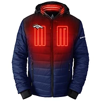 Men's ActionHeat Black/Navy Denver Broncos 5V Battery Heated Colorblock Full-Zip Puffer Jacket