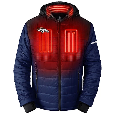 Men's ActionHeat Black/Navy Denver Broncos 5V Battery Heated Colorblock Full-Zip Puffer Jacket