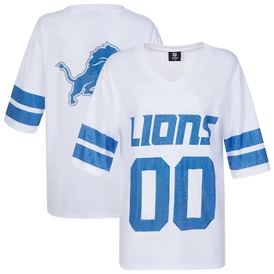 Women's Cuce White Detroit Lions Rhinestone V-Neck Tunic