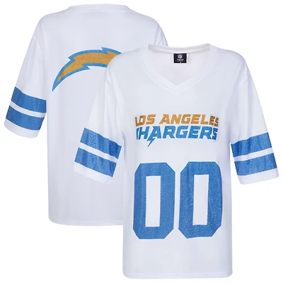 Women's Cuce White Los Angeles Chargers Rhinestone V-Neck Tunic