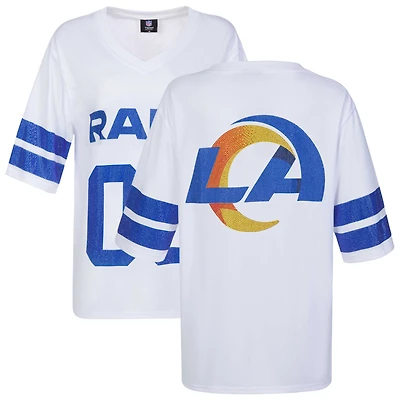 Women's Cuce White Los Angeles Rams Rhinestone V-Neck Tunic