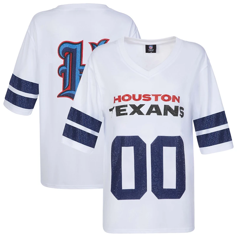 Women's Cuce White Houston Texans Rhinestone V-Neck Tunic
