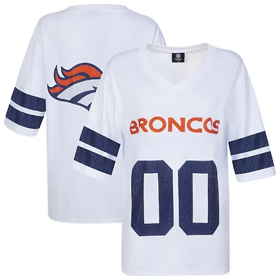 Women's Cuce White Denver Broncos Rhinestone V-Neck Tunic