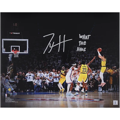Tyrese Haliburton Indiana Pacers Autographed 16" x 20" 2025 NBA Finals Game 1 Game-Winning Shot vs. Oklahoma City Thunder Game-Winning Shot Photograph with "What the Hali" Inscription