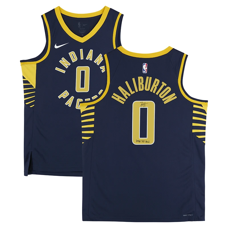 Tyrese Haliburton Indiana Pacers Autographed Navy Nike Icon Swingman Jersey with "What the Hali" Inscription
