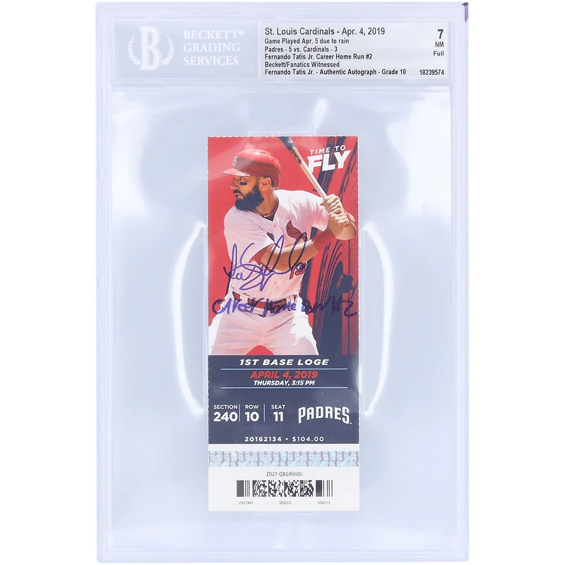 Fernando Tatis Jr. San Diego Padres Autographed Career Home Run #2 Beckett Fanatics Witnessed Authenticated 7/10 Ticket from April 5