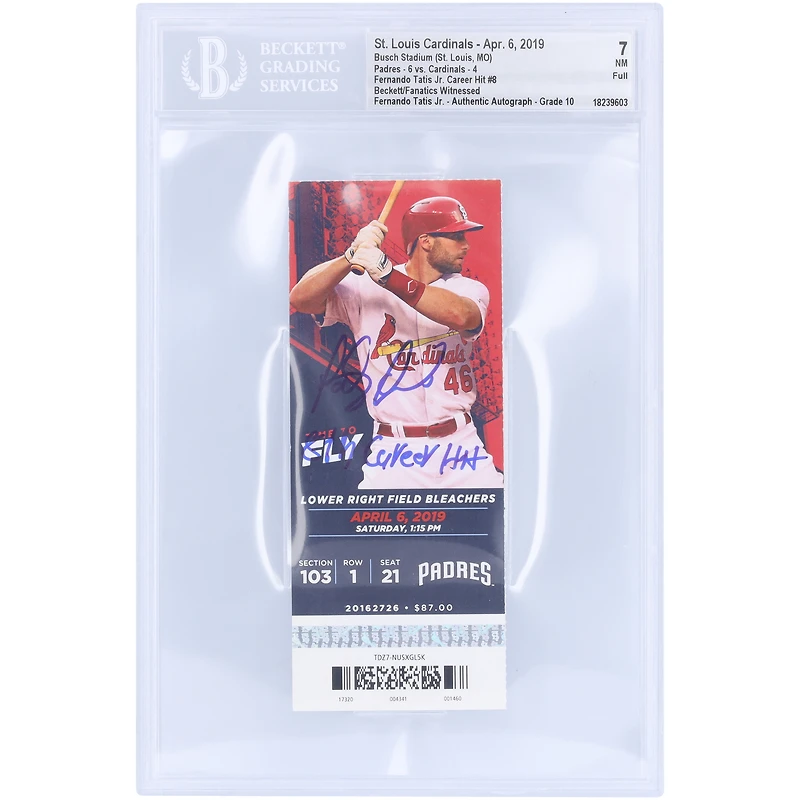 Fernando Tatis Jr. San Diego Padres Autographed Career Hit #8 Beckett Fanatics Witnessed Authenticated /10 Ticket from April 6