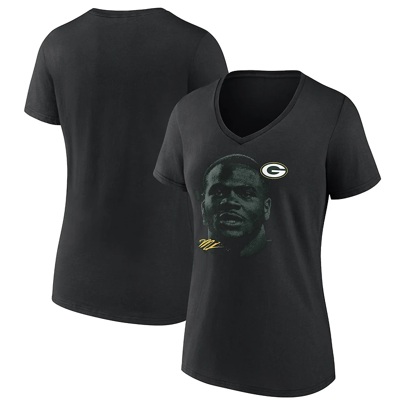 Women's Micah Parsons Black Green Bay Packers Portrait V-Neck T-Shirt