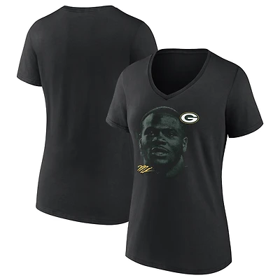 Women's Micah Parsons Black Green Bay Packers Portrait V-Neck T-Shirt