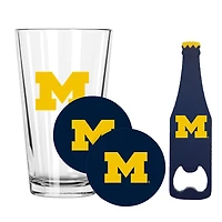 The Memory Company Michigan Wolverines 16oz. Pint Glass with Coasters & Bottle Opener