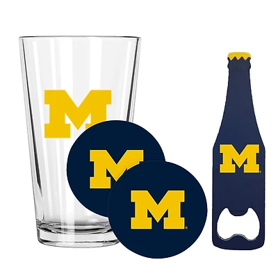 The Memory Company Michigan Wolverines 16oz. Pint Glass with Coasters & Bottle Opener