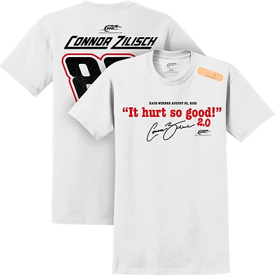 Men's JR Motorsports Official Team Apparel  White Connor Zilisch 2025 NASCAR Xfinity Series Pacific Office Automation 147 Race Winner T-Shirt