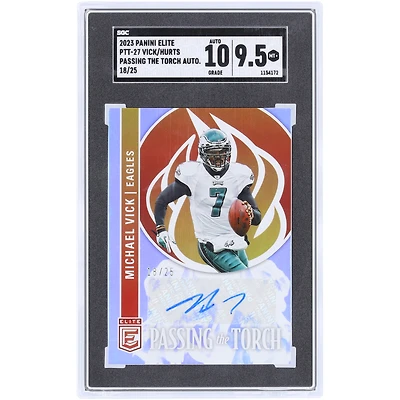 Michael Vick & Jalen Hurts Philadelphia Eagles Autographed 2023 Panini Donruss Elite Passing The Torch #PTT-27 #18/25 SGC Authenticated 9.5/10 Card