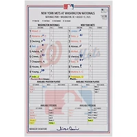 Washington Nationals Autographed Game-Used Lineup Card vs. New York Mets on August 19, 2025