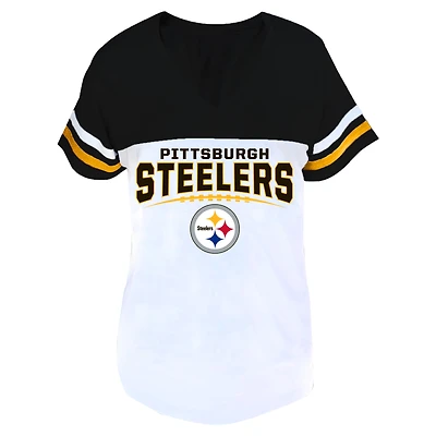Women's Profile Black/White Pittsburgh Steelers Plus Size Split Body V-Neck T-shirt