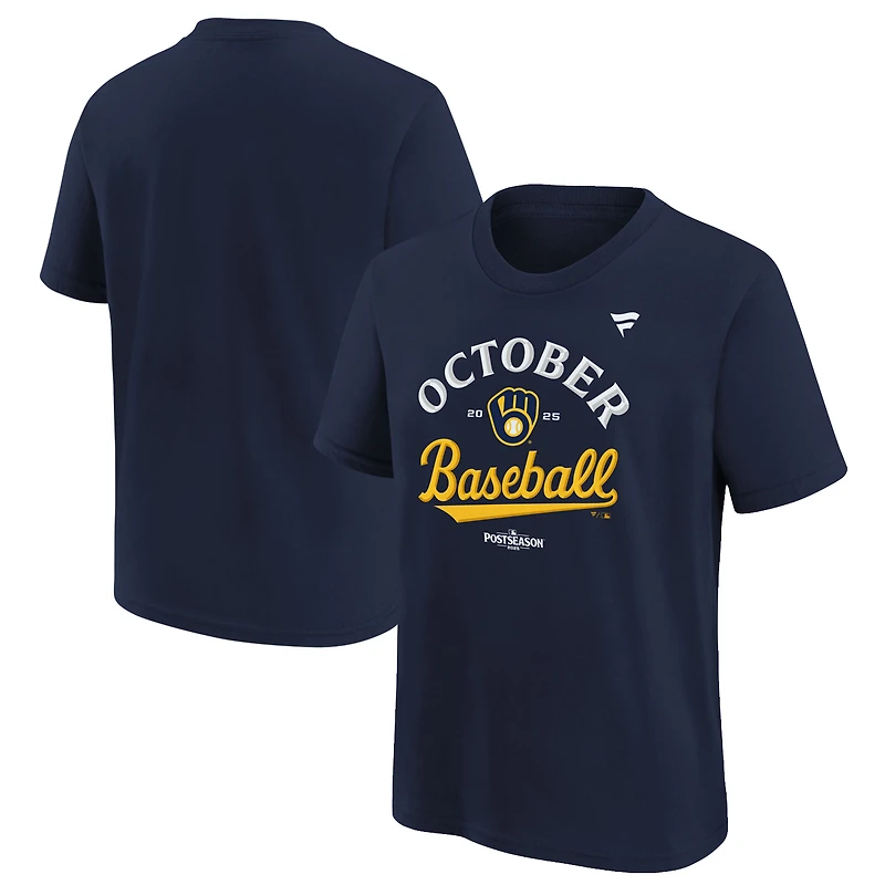 Youth Fanatics Navy Milwaukee Brewers 2025 MLB Postseason Locker Room T-Shirt