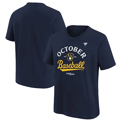 Youth Fanatics Navy Milwaukee Brewers 2025 MLB Postseason Locker Room T-Shirt