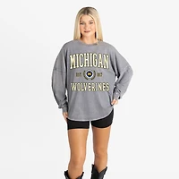 Women's Gameday Couture Gray Michigan Wolverines Oversized Final Score Snow Wash Long Sleeve T-Shirt