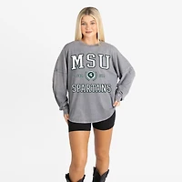 Women's Gameday Couture Gray Michigan State Spartans Oversized Final Score Snow Wash Long Sleeve T-Shirt