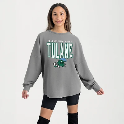 Women's Gameday Couture Gray Tulane Green Wave Oversized Pure Motion Corded Sweatshirt