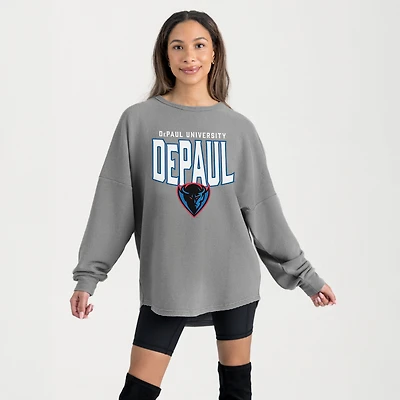 Women's Gameday Couture Gray DePaul Blue Demons Oversized Pure Motion Corded Sweatshirt