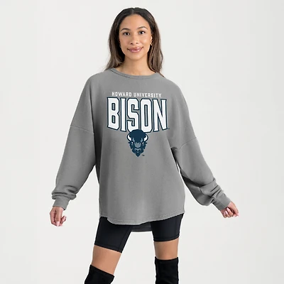 Women's Gameday Couture Gray Howard Bison Oversized Pure Motion Corded Sweatshirt