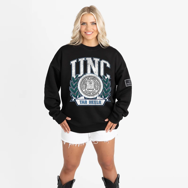 Women's Gameday Couture Black North Carolina Tar Heels Oversized Victory Lane Black Label Premium Sweatshirt