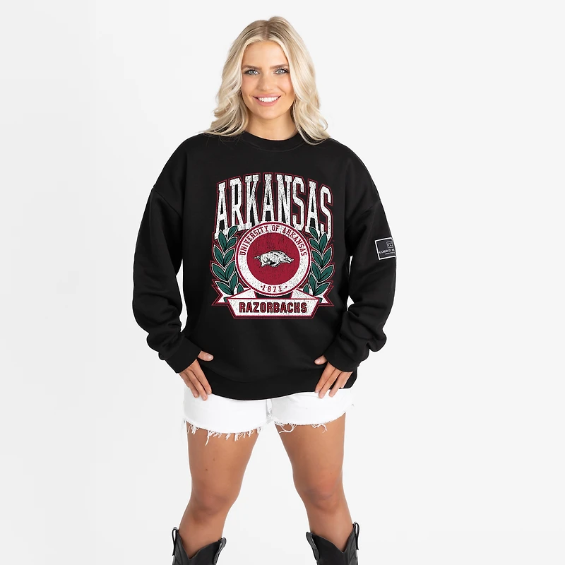 Women's Gameday Couture Black Arkansas Razorbacks Oversized Victory Lane Black Label Premium Sweatshirt