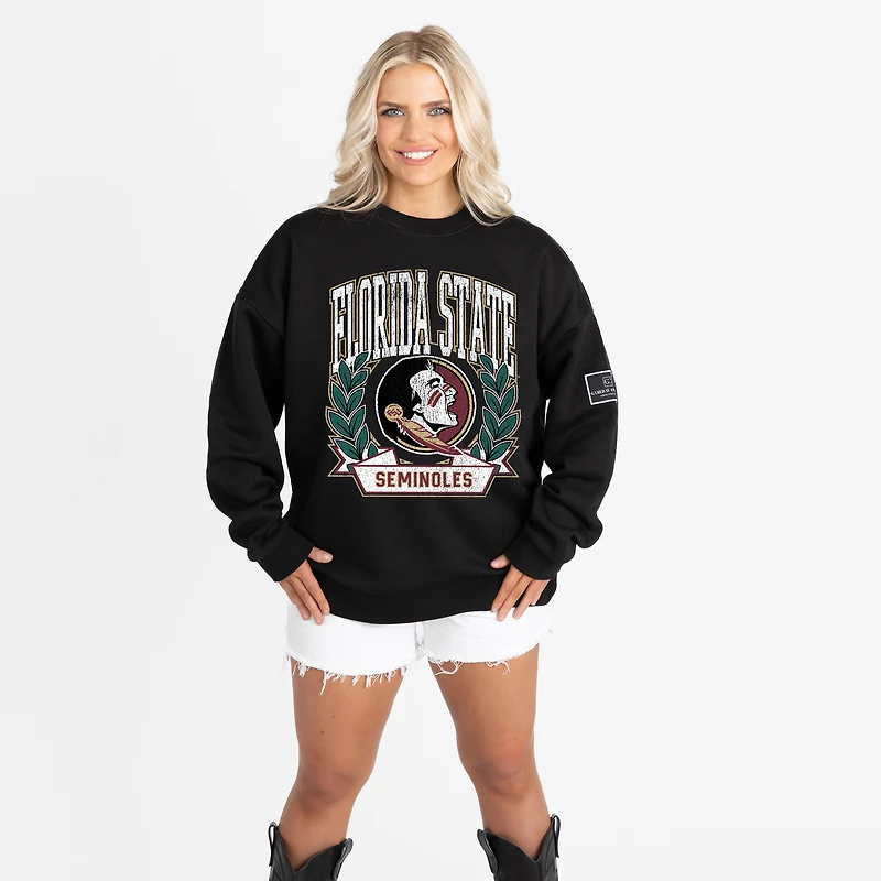Women's Gameday Couture Black Florida State Seminoles Oversized Victory Lane Black Label Premium Sweatshirt