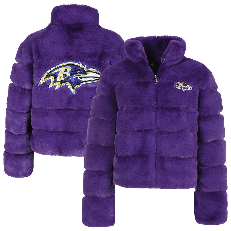 Women's Cuce Purple Baltimore Ravens Full-Zip Faux Fur Coat