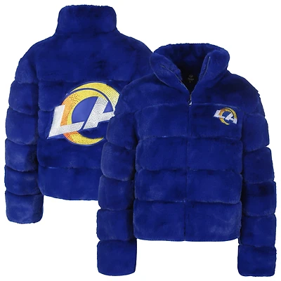 Women's Cuce Royal Los Angeles Rams Full-Zip Faux Fur Coat