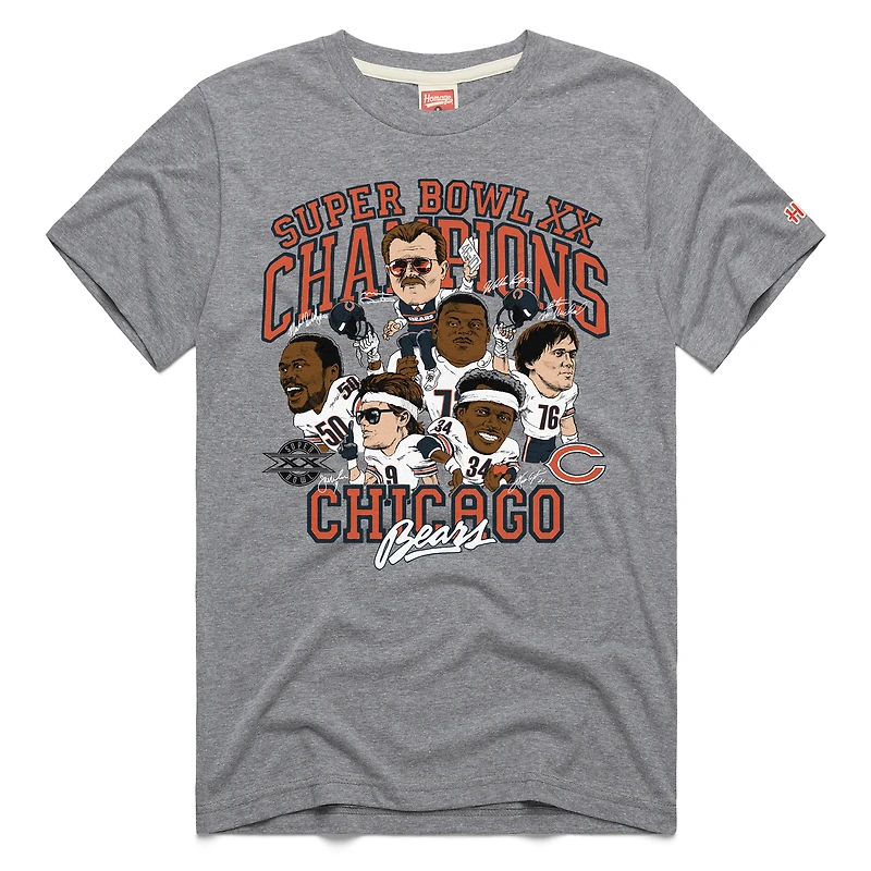 Unisex Homage Gray Chicago Bears Super Bowl XX Champions Classic Caricature Tri-Blend T-Shirt