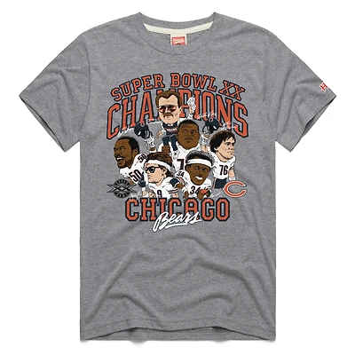 Unisex Homage Gray Chicago Bears Super Bowl XX Champions Classic Caricature Tri-Blend T-Shirt
