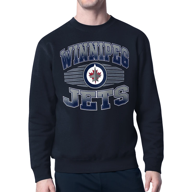 Men's Starter Navy Winnipeg Jets Team Grit Graphic Fleece Pullover Sweatshirt