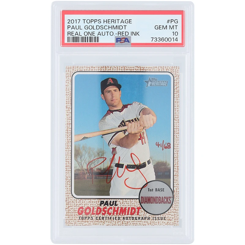 Paul Goldschmidt Arizona Diamondbacks Autographed 2017 Topps Heritage Real One Red Ink #ROA-PG #41/68 PSA Authenticated Gem MT 10 Card