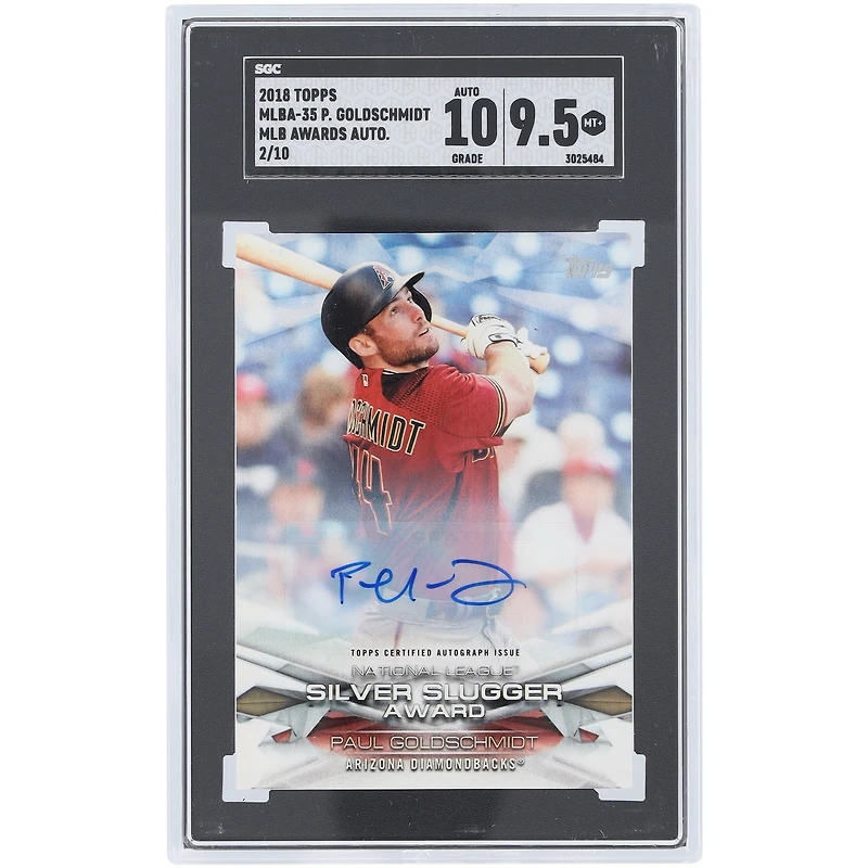 Paul Goldschmidt Arizona Diamondbacks Autographed 2018 Topps Silver Slugger Awards #MLBA-35 #2/10 SGC Authenticated 9.5/10 Card