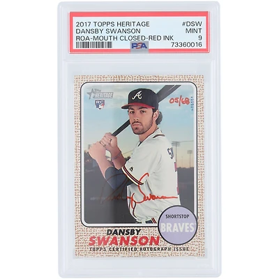 Dansby Swanson Atlanta Braves Autographed 2017 Topps Heritage Mouth Closed Red Ink #ROA-DSW #5/68 PSA Authenticated Mint 9 Rookie Card