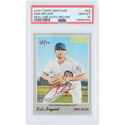 Kris Bryant Chicago Cubs Autographed 2019 Topps Heritage Real One Red Ink #ROA-KB #69/70 PSA Authenticated Gem MT 10 Card