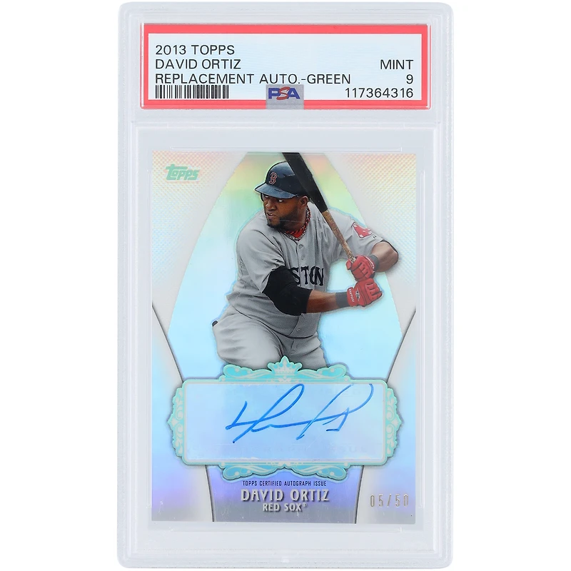 David Ortiz Boston Red Sox Autographed 2013 Topps Replacement Green #NNO #5/50 PSA Authenticated Mint 9 Card