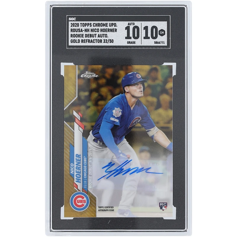 Nico Hoerner Chicago Cubs Autographed 2020 Topps Chrome Update Rookie Debut Gold Refractor #RDUSA-NH #32/50 SGC Authenticated 10/10 Rookie Card