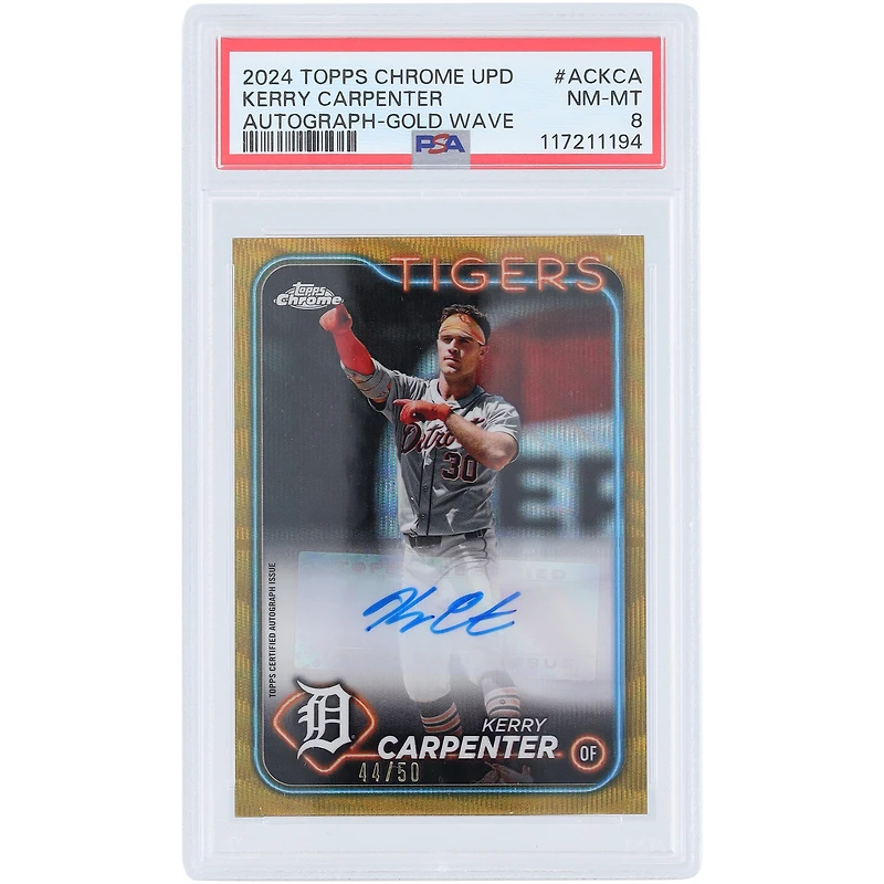 Kerry Carpenter Detroit Tigers Autographed 2024 Topps Chrome Update Gold Wave #AC-KCA #44/50 PSA Authenticated NM-MT 8 Card